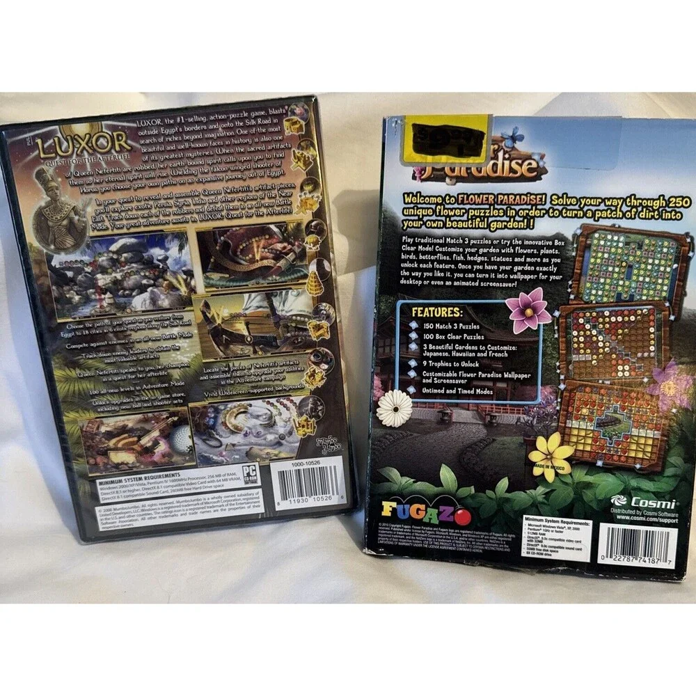 Luxor Quest For Afterlife & Flower Paradise PC CD-ROM Games Sealed
